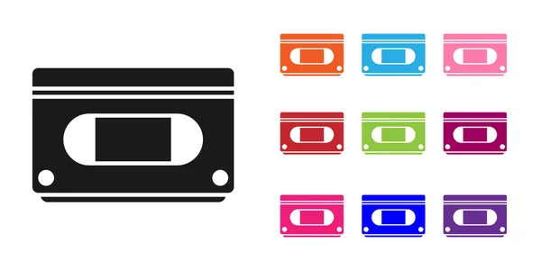 Schwarzes vhs-Videokassettensymbol isoliert auf weißem Hintergrund. setzen Symbole bunt. Vektorillustration — Stockvektor