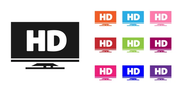 Μαύρη έξυπνη οθόνη με Hd εικονίδιο τεχνολογίας βίντεο που απομονώνεται σε λευκό φόντο. Ορισμός εικονίδια πολύχρωμα. Εικονογράφηση διανύσματος — Διανυσματικό Αρχείο