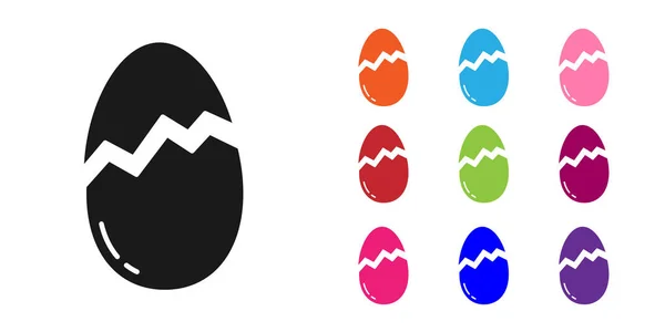 Ícone de ovo quebrado preto isolado no fundo branco. Feliz Páscoa. Definir ícones coloridos. Ilustração vetorial — Vetor de Stock