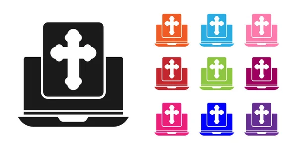 Black Cross na obrazovce notebooku ikonu izolované na bílém pozadí. Nastavit barevné ikony. Vektorová ilustrace — Stockový vektor