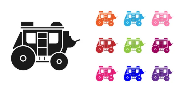 Black Western stagecoach icon isolated on white background. Set icons colorful. Vector Illustration Vector Graphics