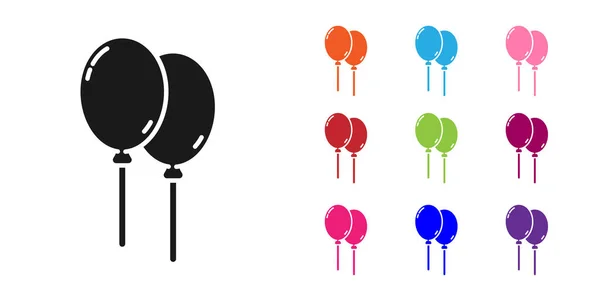 Black Balloons with ribbon icon isolated on white background. Happy Easter. Set icons colorful. Vector Illustration — Stock Vector