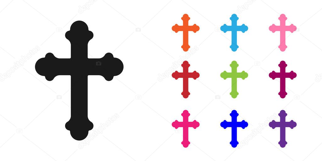 Black Christian cross icon isolated on white background. Church cross. Set icons colorful. Vector Illustration