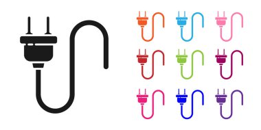 Beyaz arkaplanda siyah elektrik prizi simgesi izole edildi. Bağlantı kavramı ve elektriğin kesilmesi. Simgeleri renklendirin. Vektör İllüstrasyonu