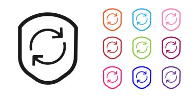 Beyaz arkaplanda siyah geri dönüşüm sembolü var. Çevre koruma işareti. Simgeleri renklendirin. Vektör İllüstrasyonu