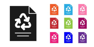 Beyaz arkaplanda izole edilmiş geri dönüşüm simgesine sahip siyah kağıt. Simgeleri renklendirin. Vektör İllüstrasyonu