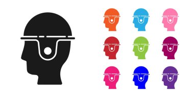 Beyaz arka planda siyah işçi kaskı simgesi izole edildi. Simgeleri renklendirin. Vektör İllüstrasyonu