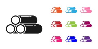 Siyah Endüstri metalik boru ikonu beyaz arka planda izole edildi. Tesisat boru hattının farklı şekillerde parçaları. Simgeleri renklendirin. Vektör İllüstrasyonu