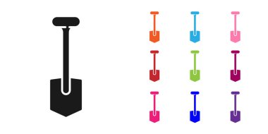 Siyah Kürek simgesi beyaz arka plan üzerinde izole. Bahçıvanlık aleti. Bahçecilik, tarım, tarım için bir araç. Simgeleri renkli ayarlayın. Vektör İllüstrasyonu