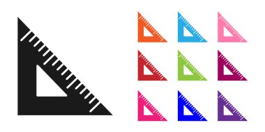 Siyah Üçgen yönetici simgesi beyaz arkaplanda izole edildi. Düz sembol. Geometrik sembol. Simgeleri renklendirin. Vektör İllüstrasyonu