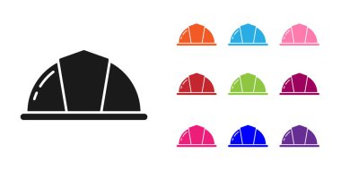 Beyaz arka planda siyah işçi kaskı simgesi izole edildi. Simgeleri renklendirin. Vektör İllüstrasyonu