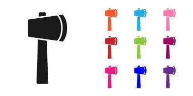 Beyaz arka planda siyah tahta balta simgesi izole edildi. Oduncu baltası. Simgeleri renklendirin. Vektör İllüstrasyonu