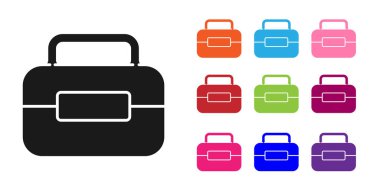 Beyaz arkaplanda siyah Araç Kutusu simgesi izole edildi. Alet kutusu tabelası. Simgeleri renklendirin. Vektör İllüstrasyonu