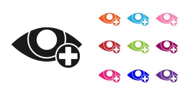 Siyah kırmızı göz efekti simgesi beyaz arkaplanda izole edildi. Göz kızarıklığı. Göz iltihabı. Simgeleri renklendirin. Vektör İllüstrasyonu