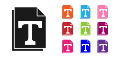 Siyah Metin dosya belge simgesi beyaz arkaplanda izole edildi. Simgeleri renklendirin. Vektör İllüstrasyonu