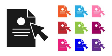 Beyaz arkaplanda Siyah Belge ve imleç simgesi izole edildi. Dosya simgesi. Kontrol listesi simgesi. İş konsepti. Simgeleri renklendirin. Vektör İllüstrasyonu