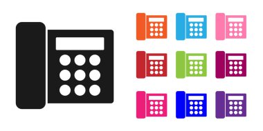 Siyah Telefon simgesi beyaz arkaplanda izole edildi. Sabit telefon. Simgeleri renklendirin. Vektör İllüstrasyonu