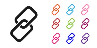 Siyah zincir bağlantısı simgesi beyaz arkaplanda izole edildi. Bağlantı bekar. Simgeleri renklendirin. Vektör İllüstrasyonu