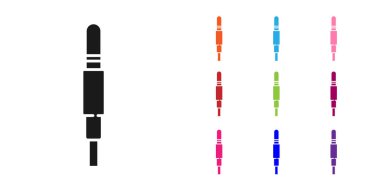 Siyah Ses Jack simgesi beyaz arkaplanda izole edildi. Bağlantı ses ekipmanları için ses kablosu. Fiş kablosu. Müzik aleti. Simgeleri renklendirin. Vektör İllüstrasyonu