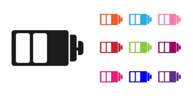 Siyah Batarya şarj seviyesi göstergesi simgesi beyaz arkaplanda izole edildi. Simgeleri renklendirin. Vektör İllüstrasyonu