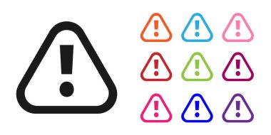 Beyaz arkaplanda siyah ünlem işareti var. Tehlike uyarısı, dikkat, dikkat, tehlike uyarısı önemli. Simgeleri renklendirin. Vektör İllüstrasyonu