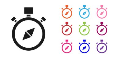 Siyah Pusula simgesi beyaz arkaplanda izole edildi. Rüzgâr yön bulma sembolü. Rüzgar gül işareti. Simgeleri renklendirin. Vektör İllüstrasyonu