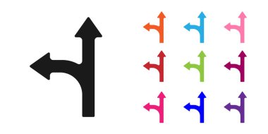 Siyah Yol trafik tabelası. Beyaz arkaplanda sinyal simgesi izole edildi. İşaretçi sembolü. İzole sokak bilgi levhası. Yön tabelası. Simgeleri renklendirin. Vektör İllüstrasyonu