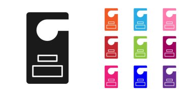 Siyah lütfen beyaz arkaplanda izole edilmiş simgeyi rahatsız etmeyin. Otel Kapısı Askısı Etiketleri. Simgeleri renklendirin. Vektör İllüstrasyonu