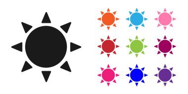 Siyah Güneş simgesi beyaz arkaplanda izole edildi. Yaz sembolü. Güneşli bir gün. Simgeleri renklendirin. Vektör İllüstrasyonu