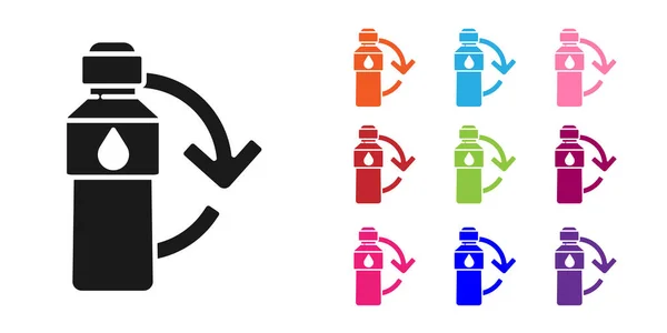 Zwarte Recycling plastic fles pictogram geïsoleerd op witte achtergrond. Stel pictogrammen kleurrijk. Vector Illustratie — Stockvector