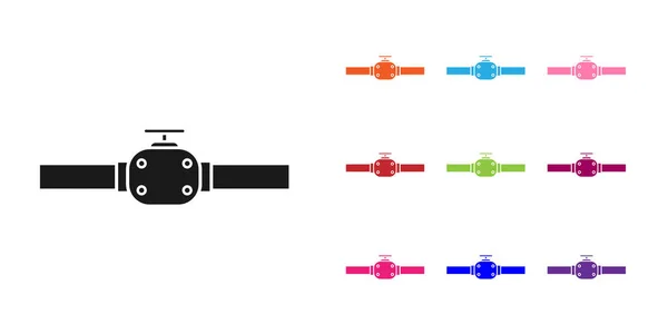 Schwarze Industriemetallrohre und Ventilsymbol isoliert auf weißem Hintergrund. setzen Symbole bunt. Vektorillustration — Stockvektor
