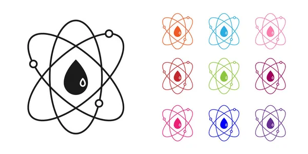 Schwarzes Atomsymbol isoliert auf weißem Hintergrund. Symbol für Wissenschaft, Bildung, Kernphysik, wissenschaftliche Forschung. setzen Symbole bunt. Vektorillustration — Stockvektor