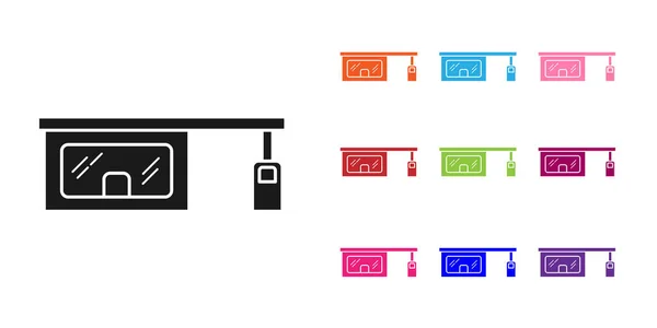 Černý plyn čerpací stanice ikona izolované na bílém pozadí. Dopravní služby související s výstavbou benzínové a ropné stanice. Nastavit barevné ikony. Vektorová ilustrace — Stockový vektor