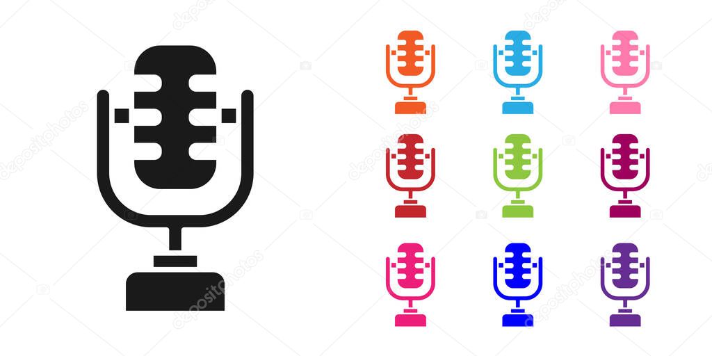 Black Microphone icon isolated on white background. On air radio mic microphone. Speaker sign. Set icons colorful. Vector Illustration