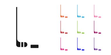 Siyah buz hokeyi sopası ve disk ikonu beyaz arka planda izole edilmiş. Simgeleri renklendirin. Vektör İllüstrasyonu