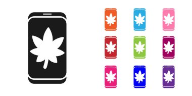 Cep telefonu ekranındaki siyah yaprak beyaz arka planda izole edilmiş. Simgeleri renklendirin. Vektör İllüstrasyonu