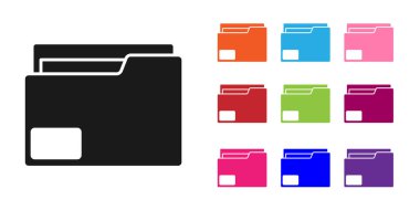 Beyaz arkaplanda Siyah Belge klasörü simgesi izole edildi. Muhasebe klasörü sembolü. Muhasebe yönetimi. Simgeleri renklendirin. Vektör İllüstrasyonu