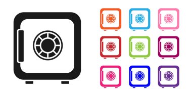 Siyah kasa simgesi beyaz arkaplanda izole edildi. Kapı, şifreli bir banka kasası. Güvenilir Veri Koruma. Simgeleri renklendirin. Vektör İllüstrasyonu