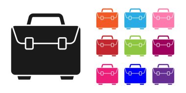 Beyaz arkaplanda siyah evrak çantası simgesi izole edildi. İş ilanı. İş portföyü. Simgeleri renklendirin. Vektör İllüstrasyonu