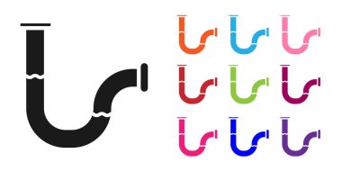 Siyah Endüstri metalik boru ikonu beyaz arka planda izole edildi. Tesisat boru hattının farklı şekillerde parçaları. Simgeleri renklendirin. Vektör İllüstrasyonu