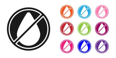 Siyah su damlası yasaklı ikon beyaz arka planda izole edildi. Su işareti yok. Simgeleri renklendirin. Vektör İllüstrasyonu