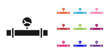 Siyah Endüstri metalik borusu ve manometre simgesi beyaz arka planda izole edilmiş. Simgeleri renklendirin. Vektör İllüstrasyonu