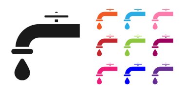 Düşen su damlası ikonu beyaz arka planda izole edilmiş Kara Su musluğu. Simgeleri renklendirin. Vektör İllüstrasyonu