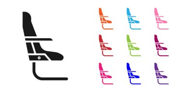 Siyah Uçak koltuğu simgesi beyaz arka planda izole edildi. Simgeleri renklendirin. Vektör İllüstrasyonu