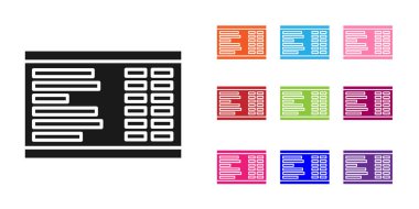 Siyah Havaalanı tahta simgesi beyaz arkaplanda izole edildi. Mekanik skor tabelası. Havaalanındaki reklam panosundaki uçuş bilgileri. Simgeleri renklendirin. Vektör İllüstrasyonu