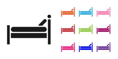 Siyah yatak simgesi beyaz arkaplanda izole edildi. Simgeleri renklendirin. Vektör İllüstrasyonu