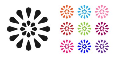 Beyaz arkaplanda siyah havai fişek simgesi izole edildi. Eğlence partisi anlayışı. Patlayıcı havai fişek sembolü. Simgeleri renklendirin. Vektör İllüstrasyonu