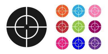 Siyah Hedef spor simgesi beyaz arkaplanda izole edildi. Atış mesafesi ya da atış mesafesi için sayıları olan temiz bir hedef. Simgeleri renklendirin. Vektör İllüstrasyonu