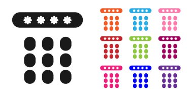 Beyaz arkaplanda siyah parola koruması ve güvenlik erişim simgesi var. Güvenlik, güvenlik, koruma, gizlilik kavramı. Simgeleri renklendirin. Vektör İllüstrasyonu