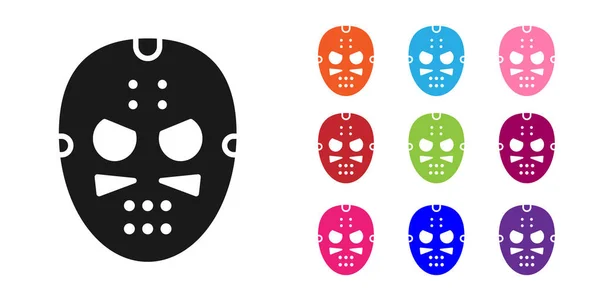Černá hokejová maska ikona izolované na bílém pozadí. Nastavit barevné ikony. Vektorová ilustrace — Stockový vektor